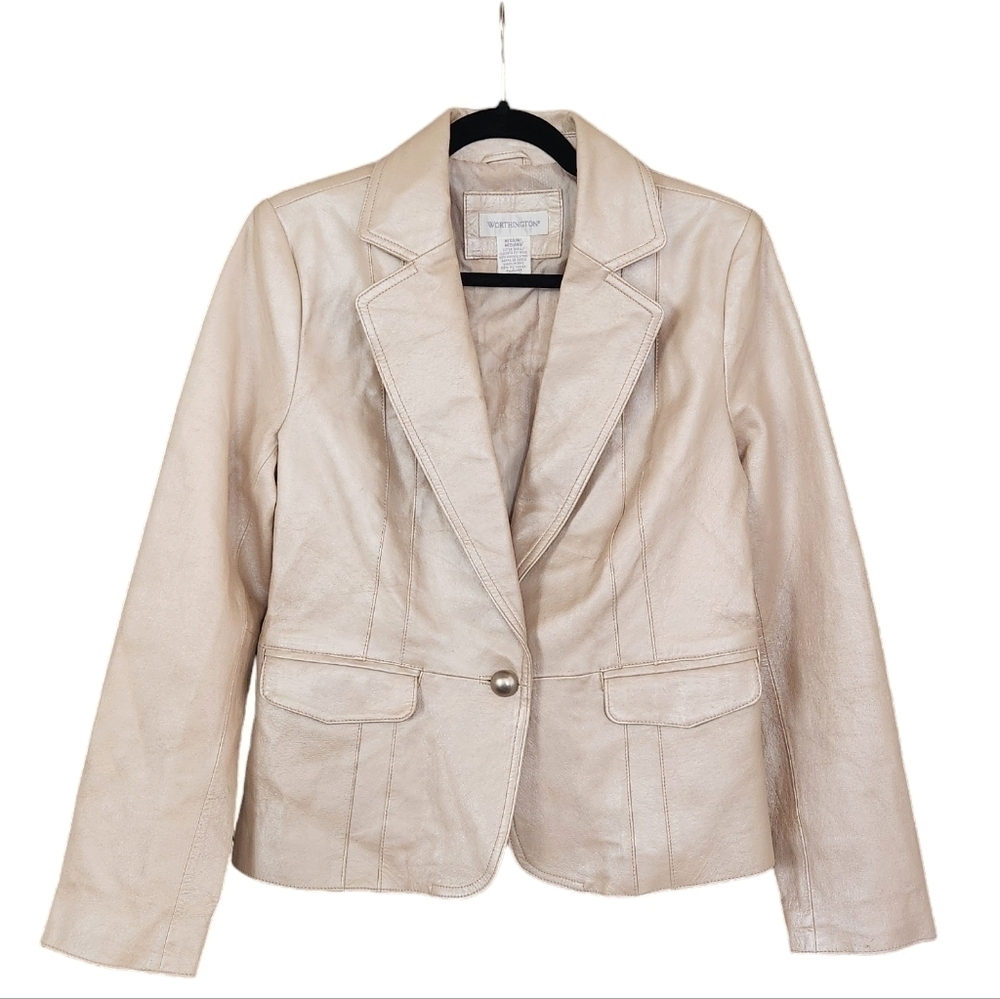 Worthington Leather Jacket Blazer Metallic